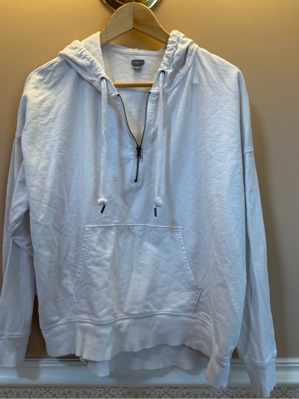 aerie White Half-Zip Hoodie Sweatshirt 100% cotton